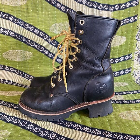 Vtg Georgia Boot Black Logger Leather Work Boots Size US 5.5 Punk Goth Grunge main image 5